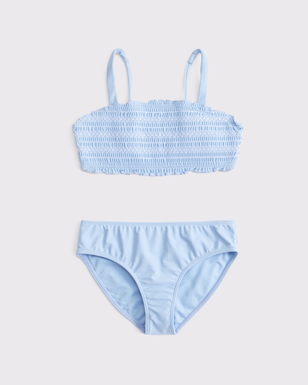 smocked bandeau two-piece swimsuit, Light Blue view 1