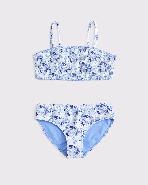 smocked bandeau two-piece swimsuit, Blue Pattern view 1