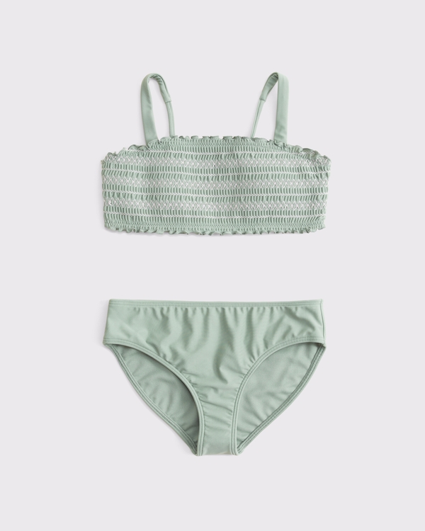 smocked bandeau two-piece swimsuit, Cool Sage view 1