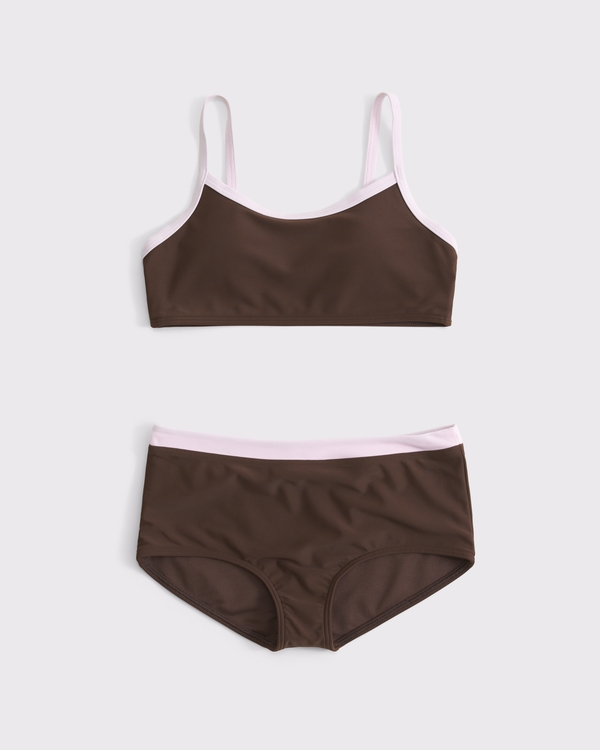 scoop neck two-piece swimsuit, Chestnut view 1