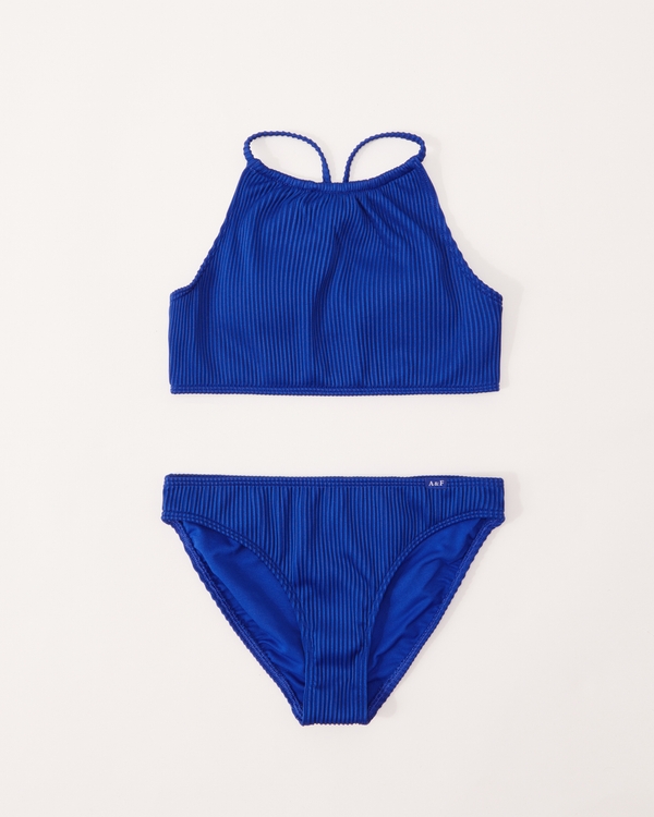 high-neck two-piece swimsuit, Blue view 1