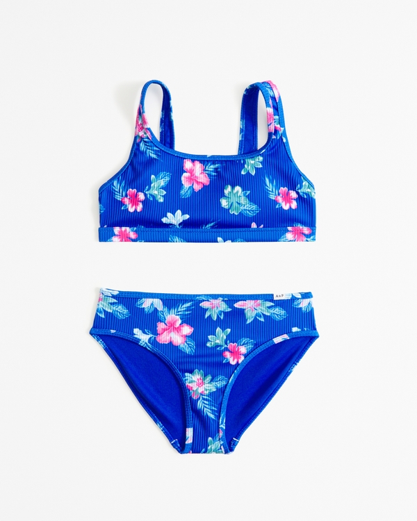 scoopneck high waist two-piece swimsuit, Blue Floral