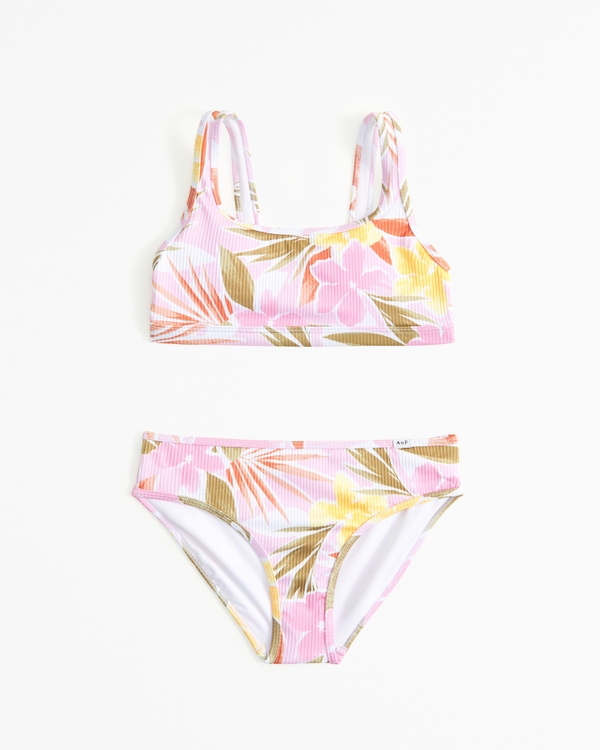 scoopneck high waist two-piece swimsuit, Pink Floral