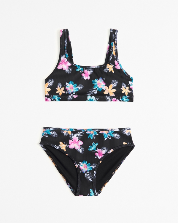 scoopneck high waist two-piece swimsuit, Black Floral
