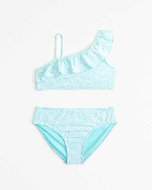 asymmetrical ruffle two-piece swimsuit, Light Blue