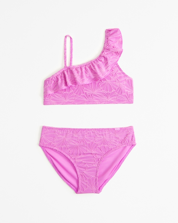 asymmetrical ruffle two-piece swimsuit, Pink