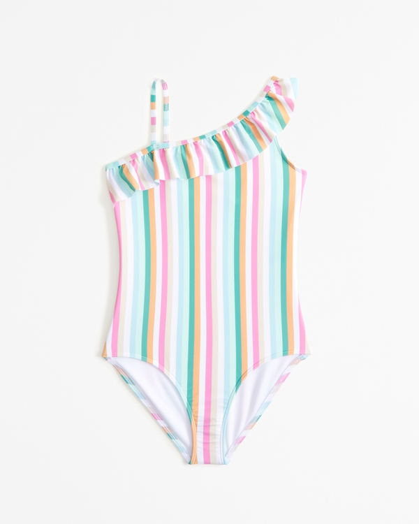 asymmetrical ruffle one-piece swimsuit, Stripe