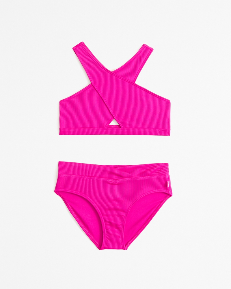 girls high-neck wrap-front two-piece swimsuit