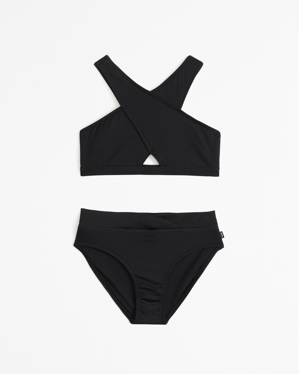 Black Two-Piece Zip-up High Waist Bikini