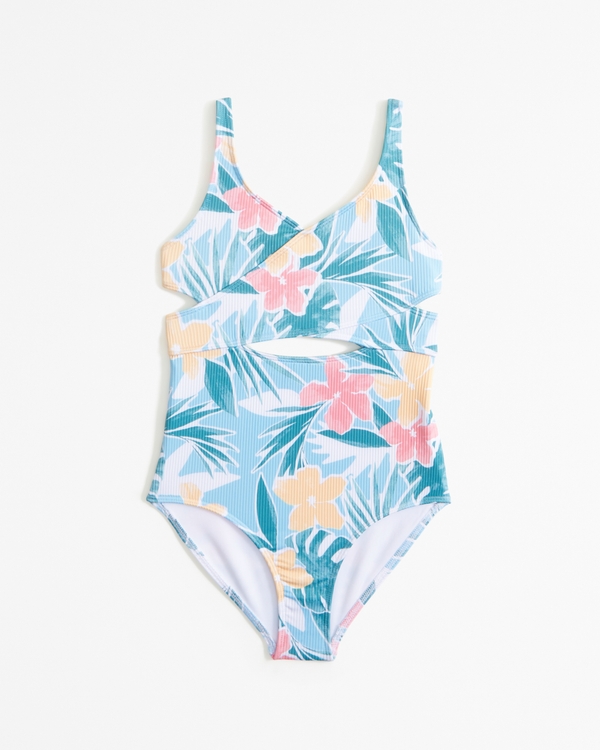 low wrap one-piece swimsuit, Floral Pattern