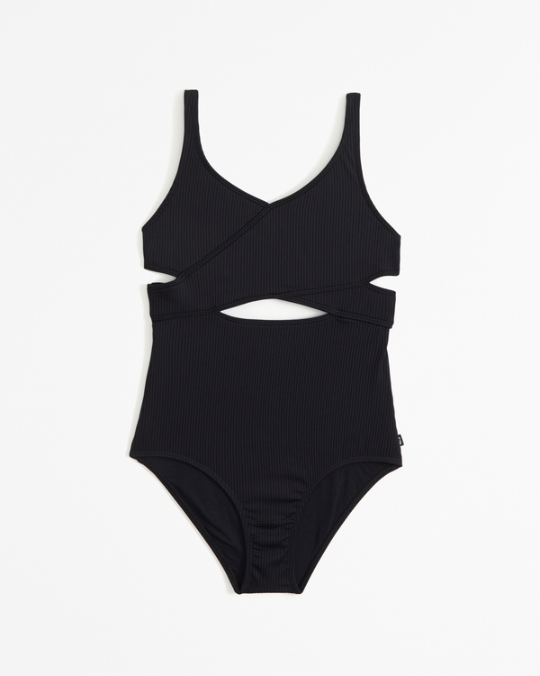 low wrap one-piece swimsuit, Black