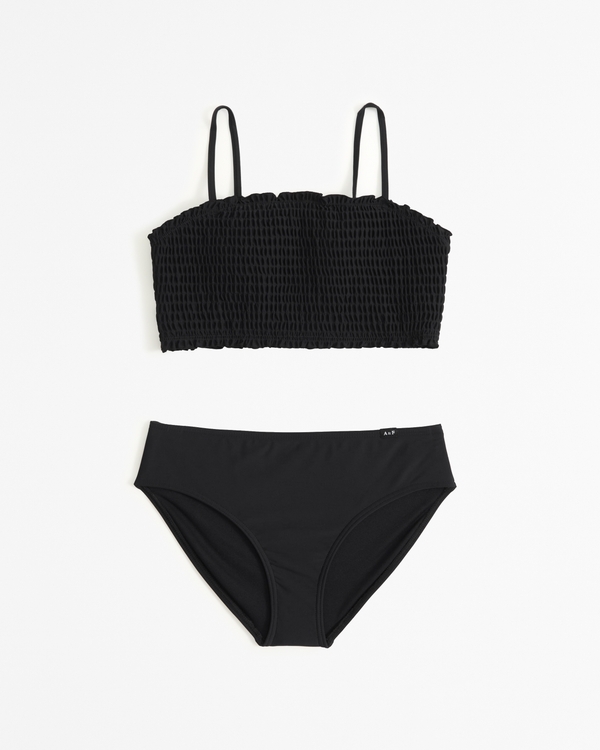 smocked two-piece swimsuit, Black