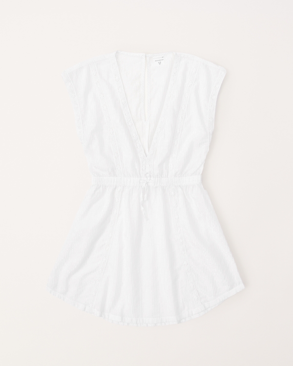 lace-trim kaftan coverup, White