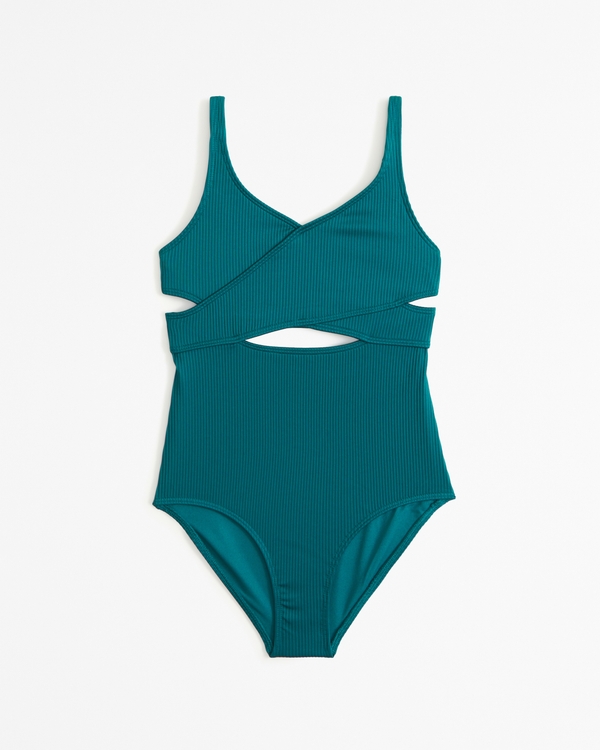 low wrap one-piece swimsuit, Teal