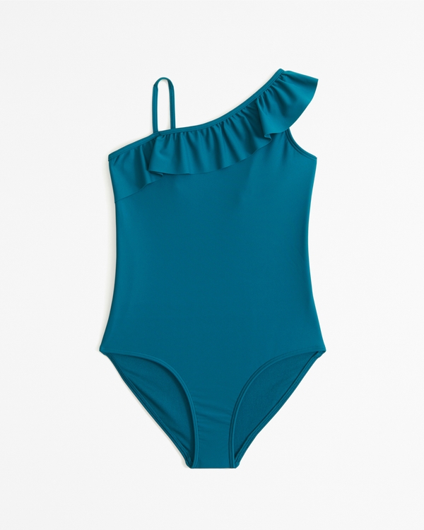 asymmetrical ruffle one-piece swimsuit, Dark Green