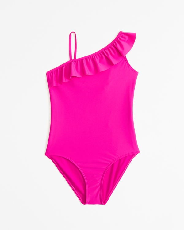 asymmetrical ruffle one-piece swimsuit, Pink