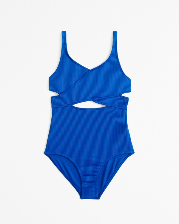 low wrap one-piece swimsuit, Blue