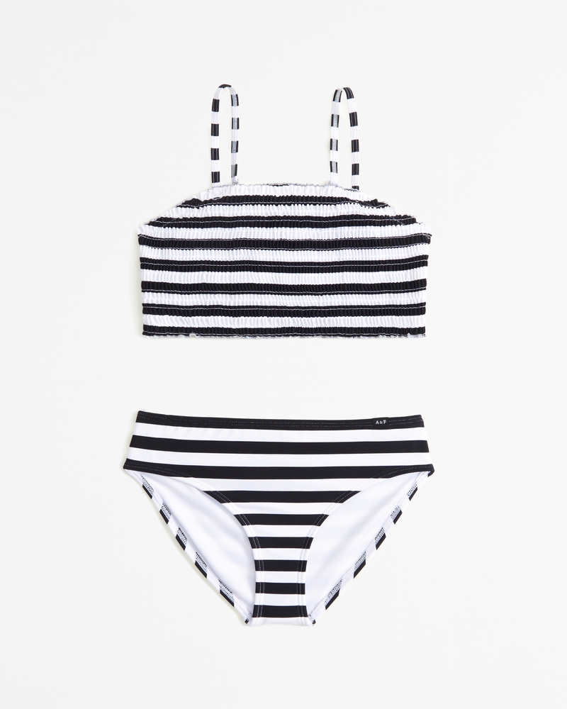 smocked bandeau two piece swimsuit