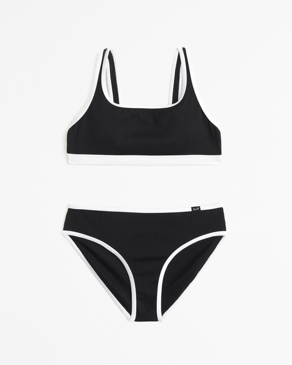scoopneck high waist two-piece swimsuit, Black And White