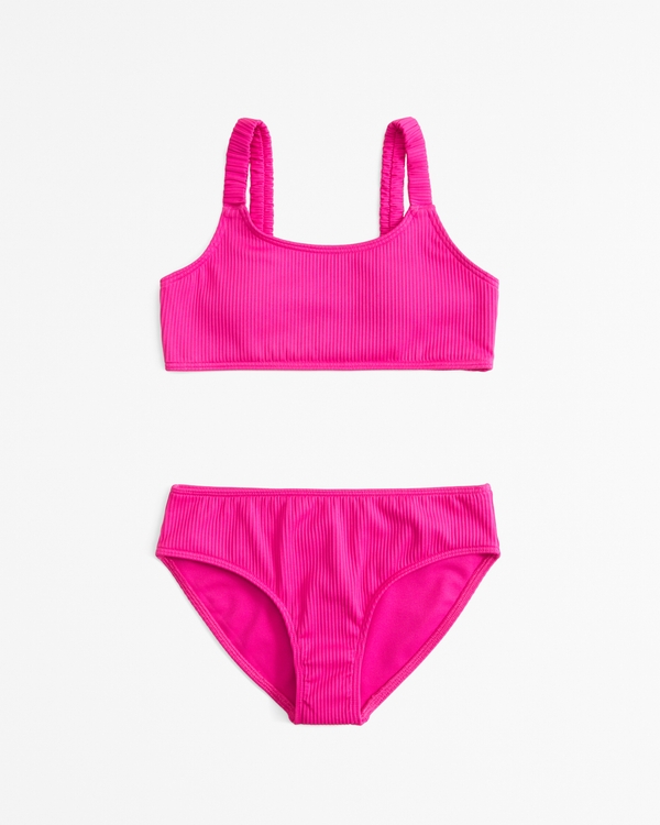 scoopneck ruffle strap two-piece swimsuit, Pink