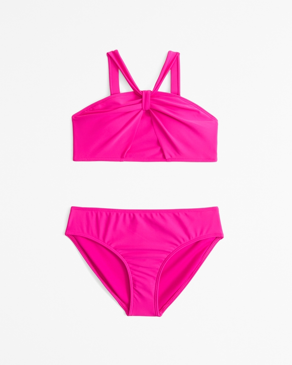 high-neck wrap two-piece swimsuit, Pink