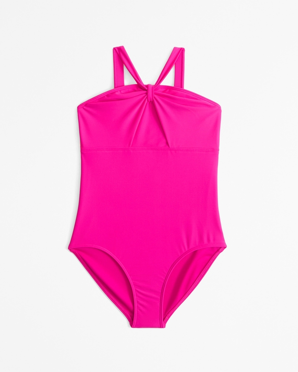 high-neck wrap one-piece swimsuit, Pink
