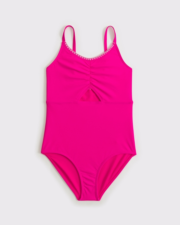 triangle cinched cutout one-piece swimsuit, Pink view 1