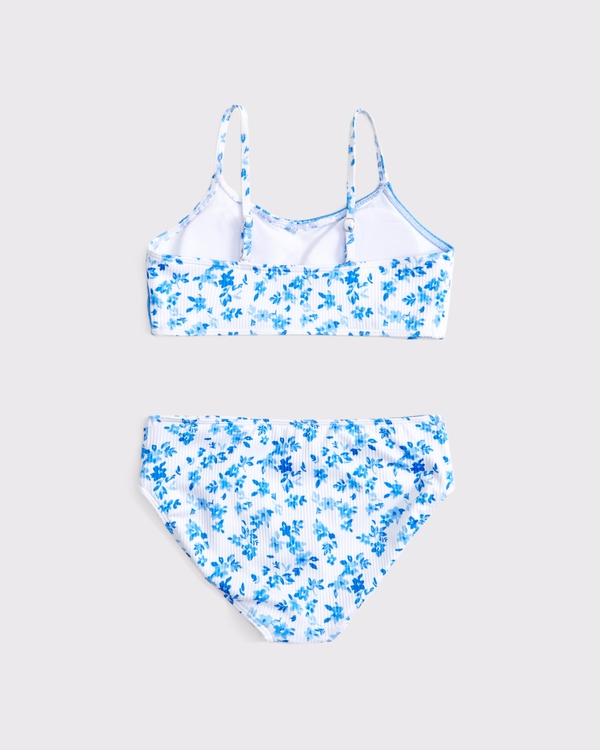 Maillot de bain deux pièces à portefeuille croisé, Bleu À Fleurs view 2