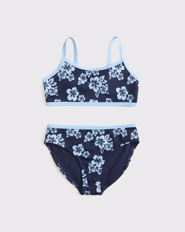 two-piece contrast swimsuit, Navy Floral view 1