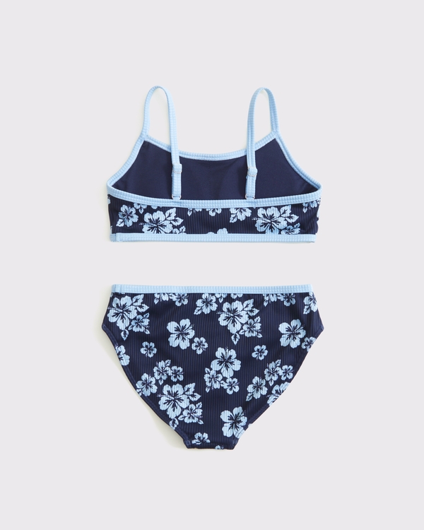 two-piece contrast swimsuit, Navy Floral view 2