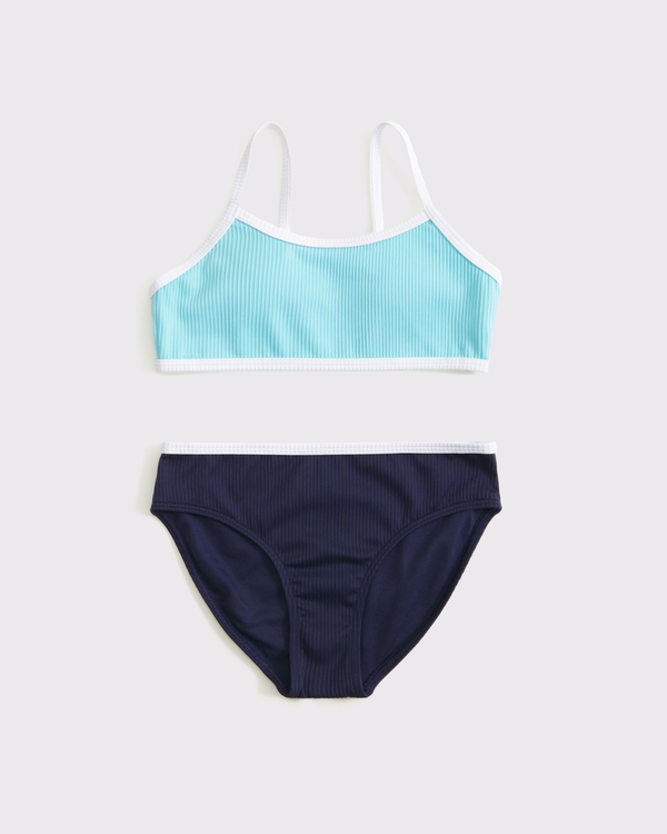 two-piece contrast swimsuit, Aqua And Navy view 1