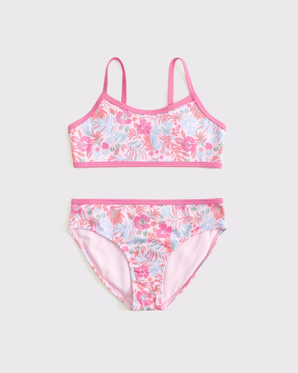 two-piece contrast swimsuit, Pink Floral view 1