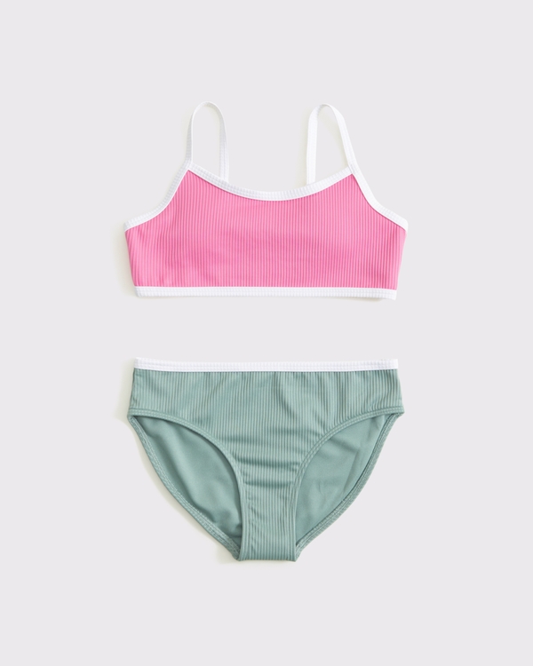 two-piece contrast swimsuit, Pink And Green view 1