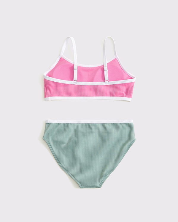 two-piece contrast swimsuit, Pink And Green view 2