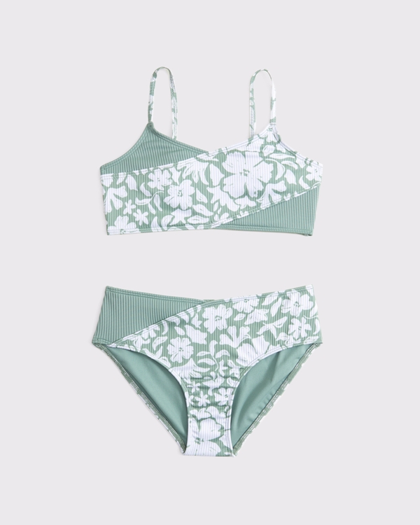 cross-wrap two-piece swimsuit, Green Floral view 1
