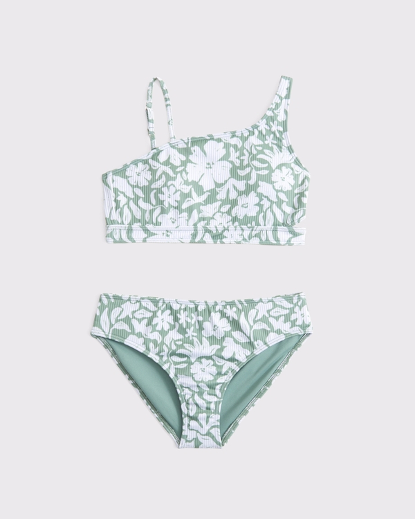 asymmetrical cutout two-piece swimsuit, Green Floral view 1