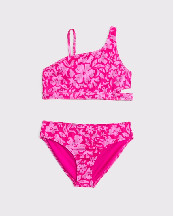 asymmetrical cutout two-piece swimsuit, Pink Floral view 1