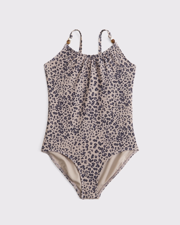 beaded scoopneck one-piece swimsuit, Cheetah Print view 1