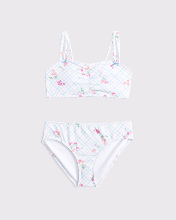 sweetheart cinched two-piece swimsuit, Blue Pattern view 1