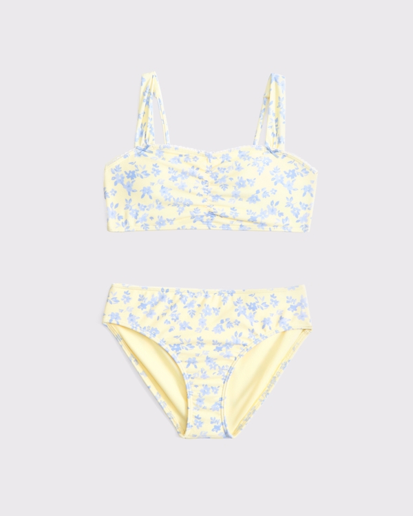 sweetheart cinched two-piece swimsuit, Yellow Floral view 1