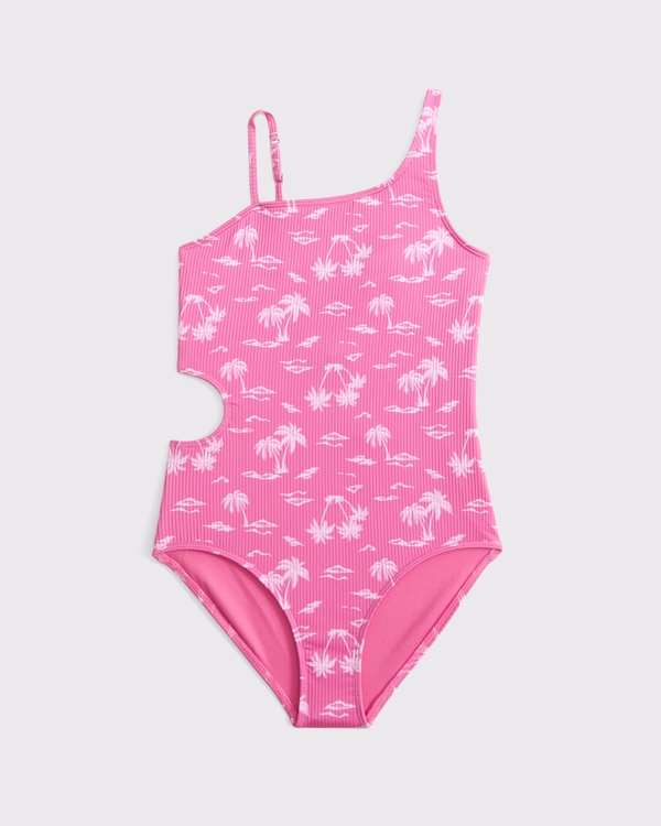 asymmetrical cutout one-piece swimsuit, Pink Pattern view 1