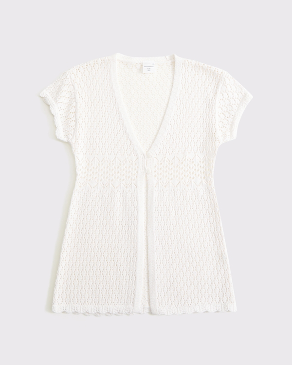short-sleeve mini dress coverup, White view 1