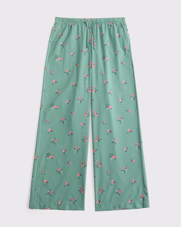 ultra wide leg coverup pants, Green Floral view 1