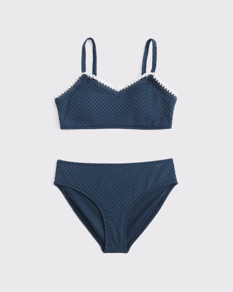 mixed fabric triangle two-piece swimsuit