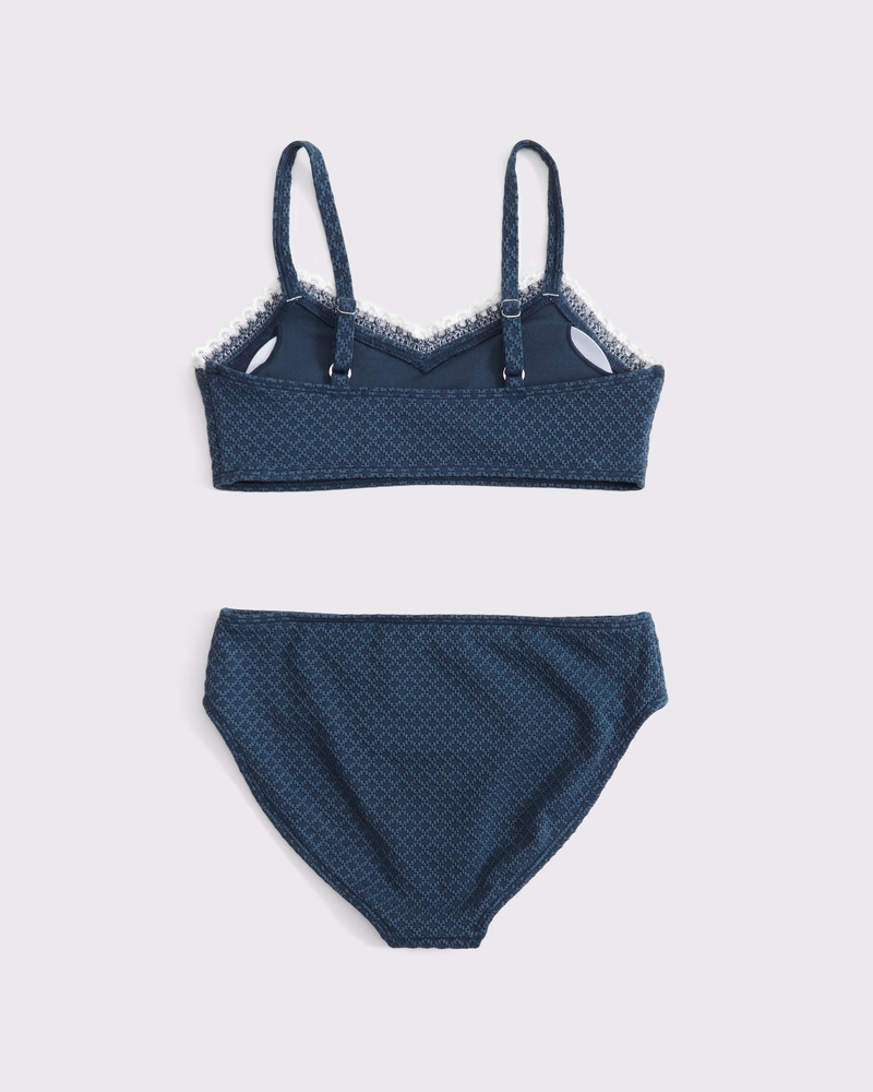 mixed fabric triangle two-piece swimsuit