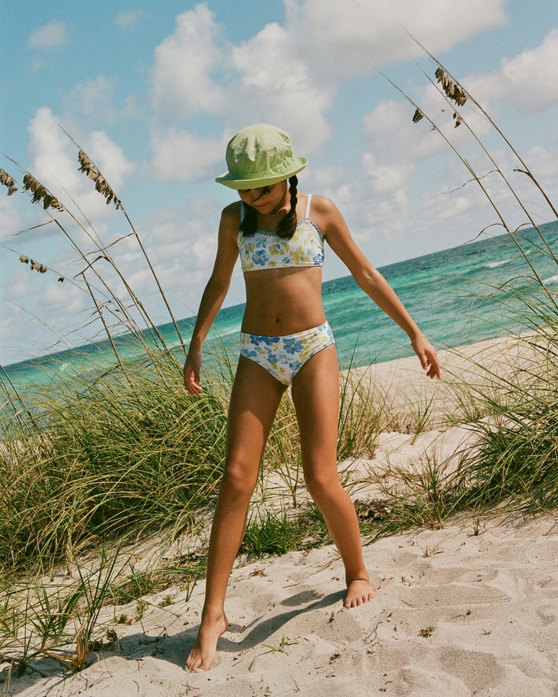 mixed fabric triangle two-piece swimsuit