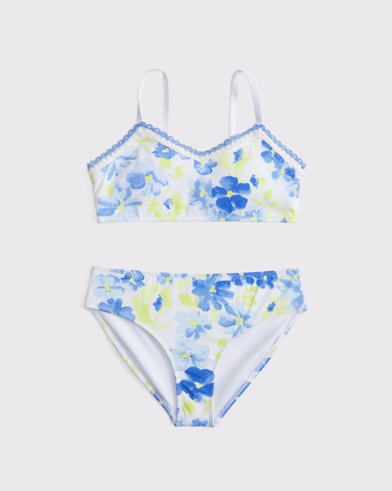 mixed fabric triangle two-piece swimsuit