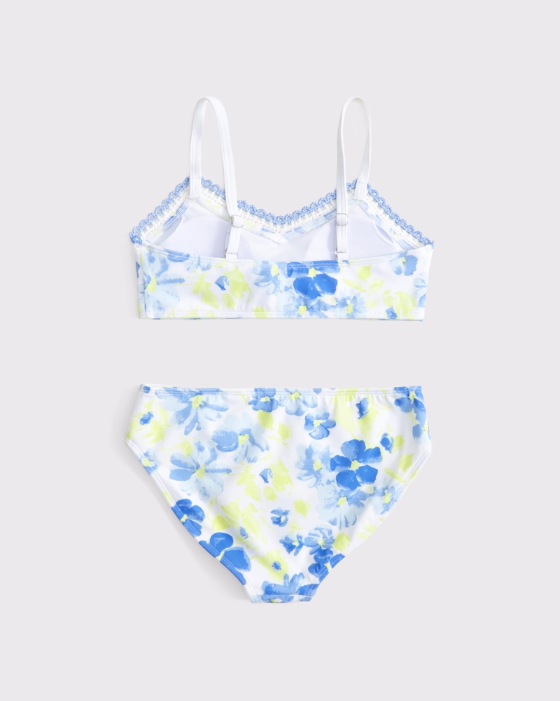 mixed fabric triangle two-piece swimsuit