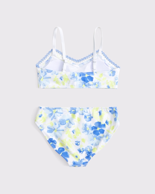 mixed fabric triangle two-piece swimsuit, Blue Floral view 2