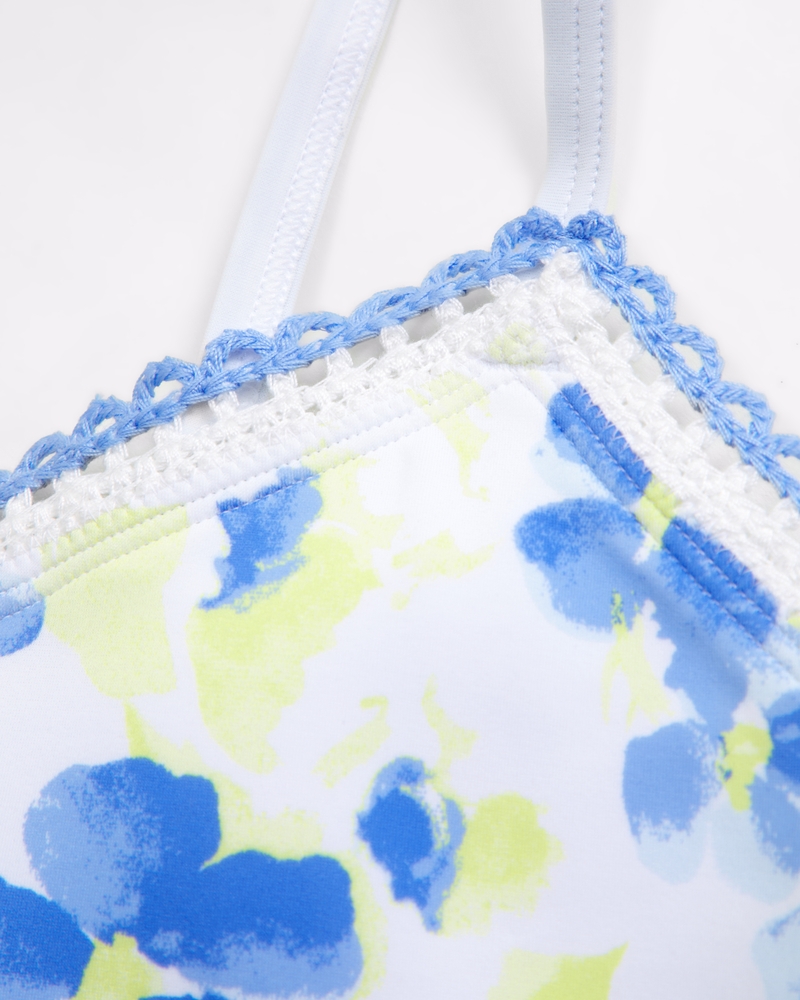 mixed fabric triangle two-piece swimsuit